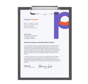 Financial services form letter for customer signature on branded letterhead 